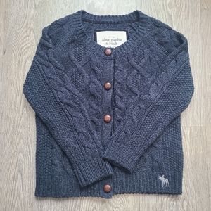 A&F Wool Blend Cable Knit Cardigan in Navy Blue